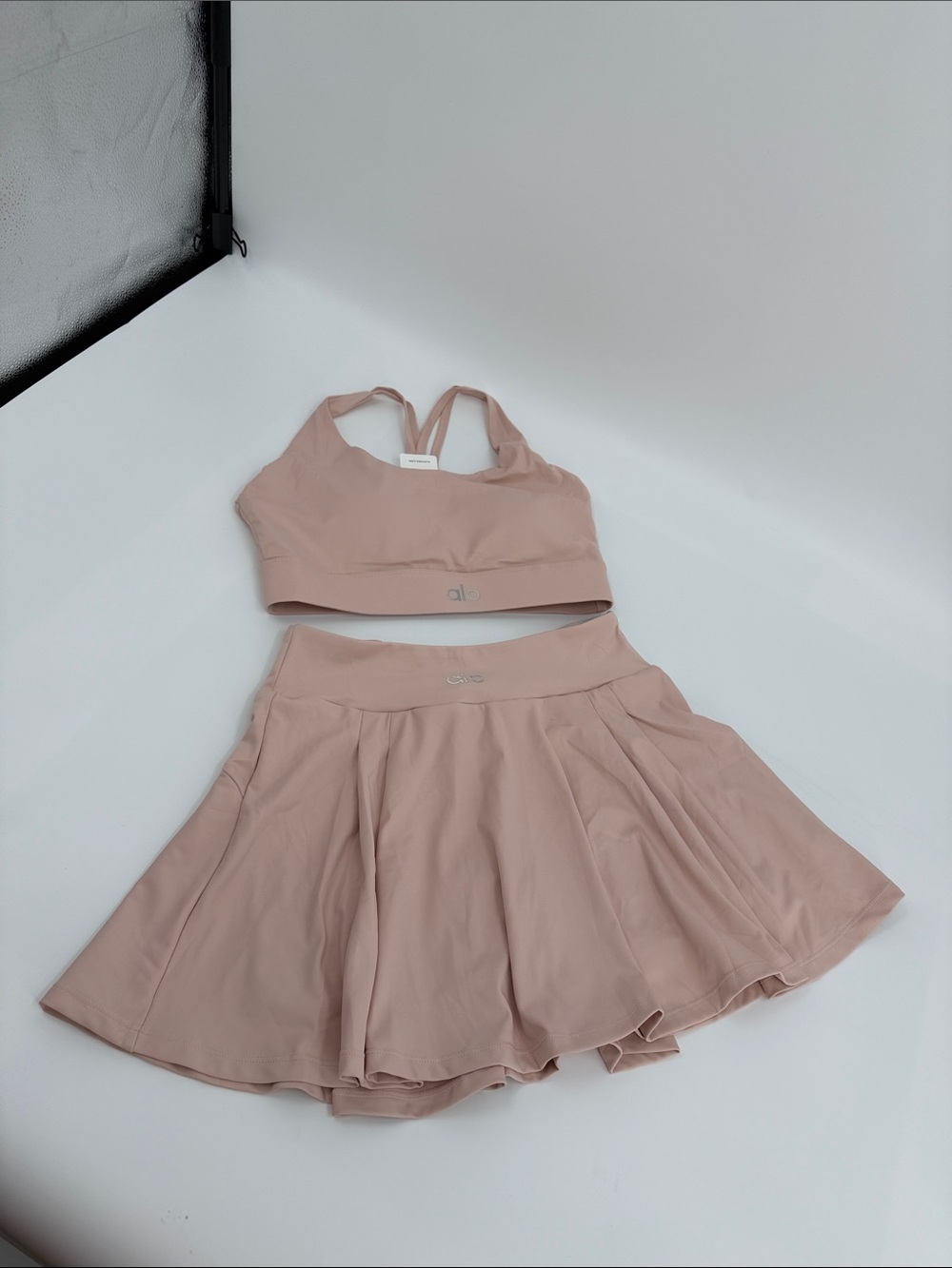 ALO Yoga Blush Pink Skater Skirt with Matching Sports Bra
